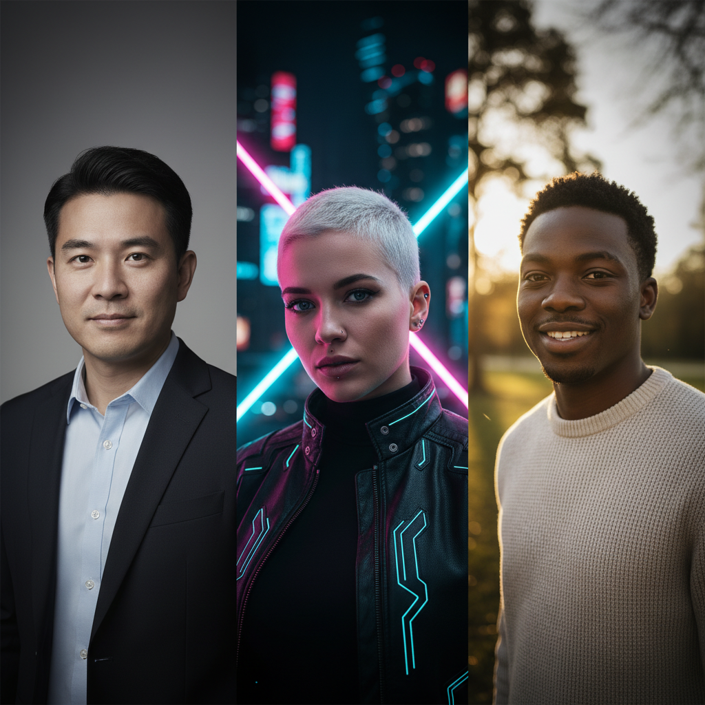 Multiple AI photo styles including professional and creative looks