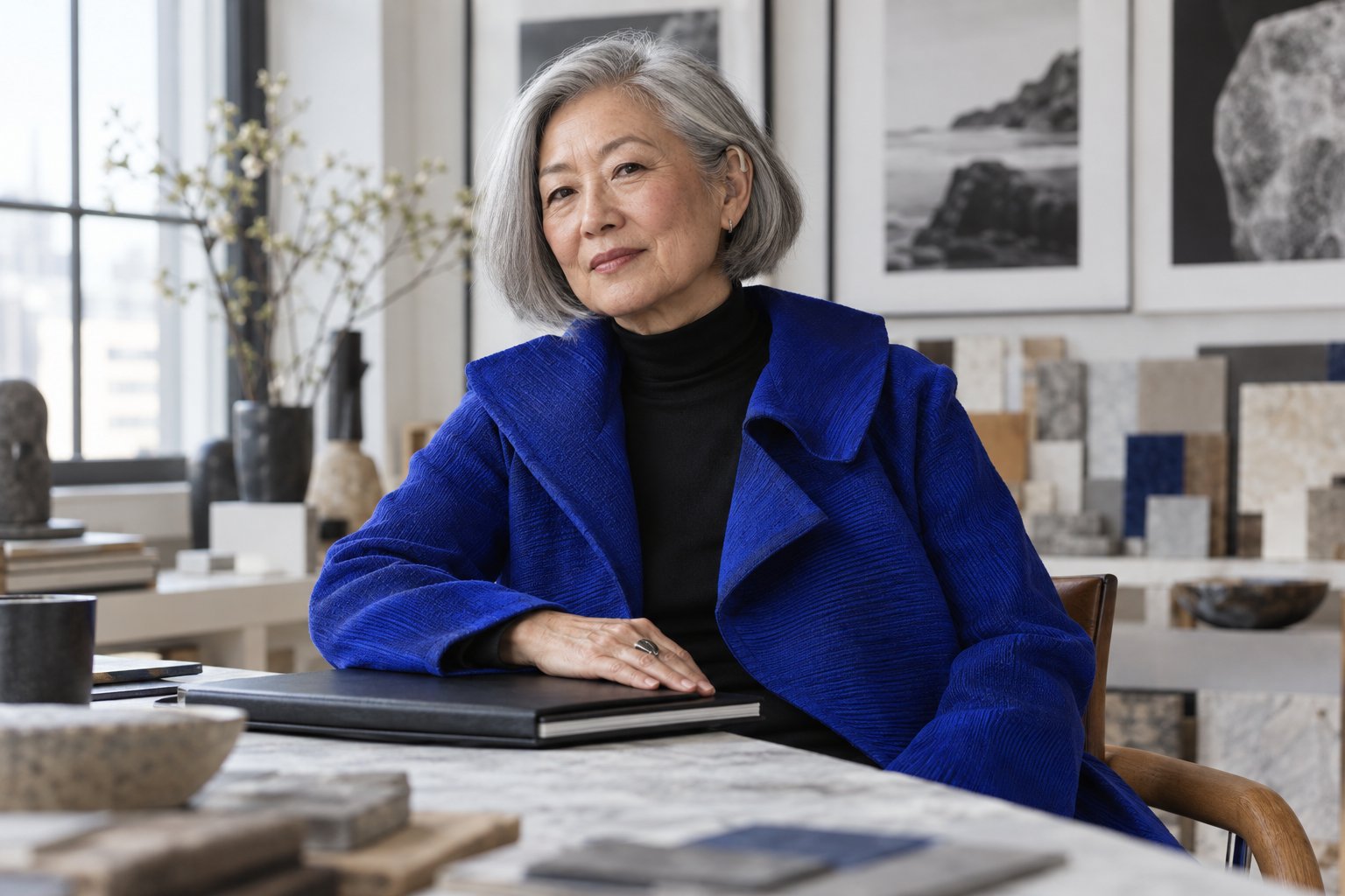 A creative-director portrait keeps a hearing aid visible and treats it as an ordinary part of the person.