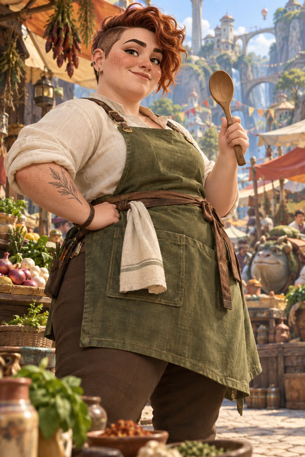 A plus-size nonbinary traveling-chef role proves the style can preserve body shape and personality.
